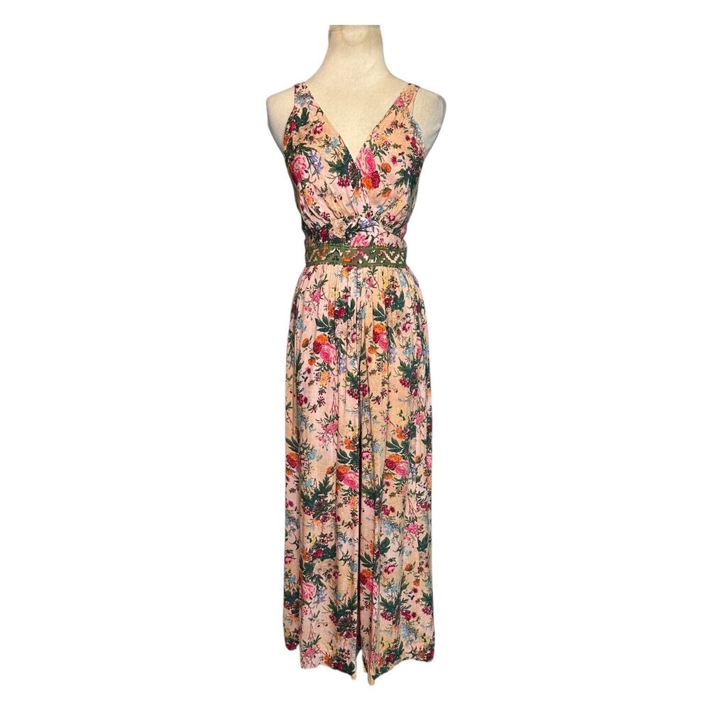 Tracy Reese beige pink floral cropped jumpsuit size 4